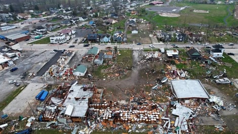 Damage from a destructive tornado on March 14, 2024