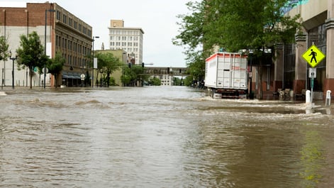 Flooded streets in businesses