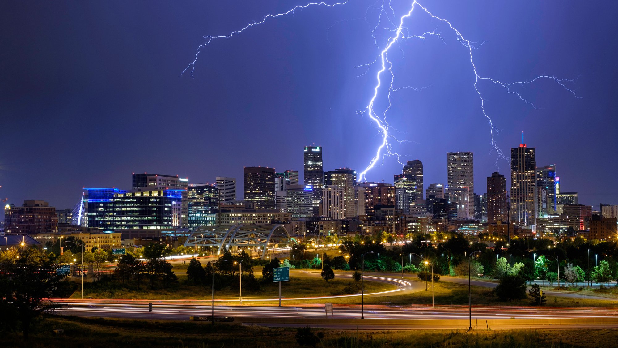 Lightning over a city