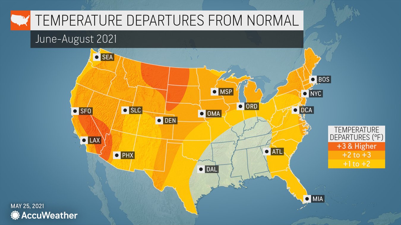 June-August 2021 Temperature Departures From Normal