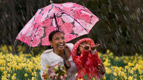 mother and daughter with umbrella