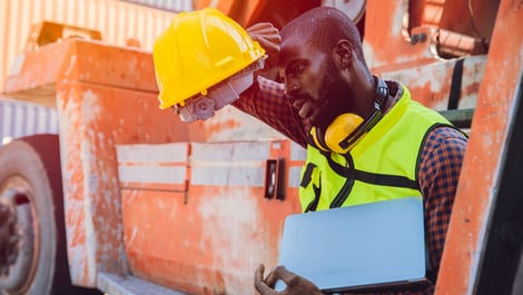 Construction employee working in extreme heat