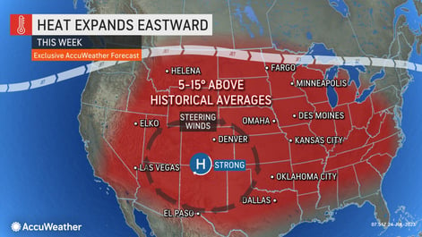Map of areas impacted by heat wave