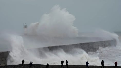 Wave from Storm Ciarán slamming into the coast