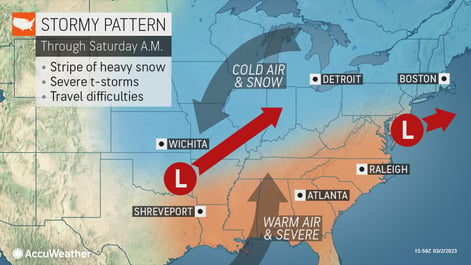Severe weather to sweep the South, as snow moves in to the Plains, Northeast