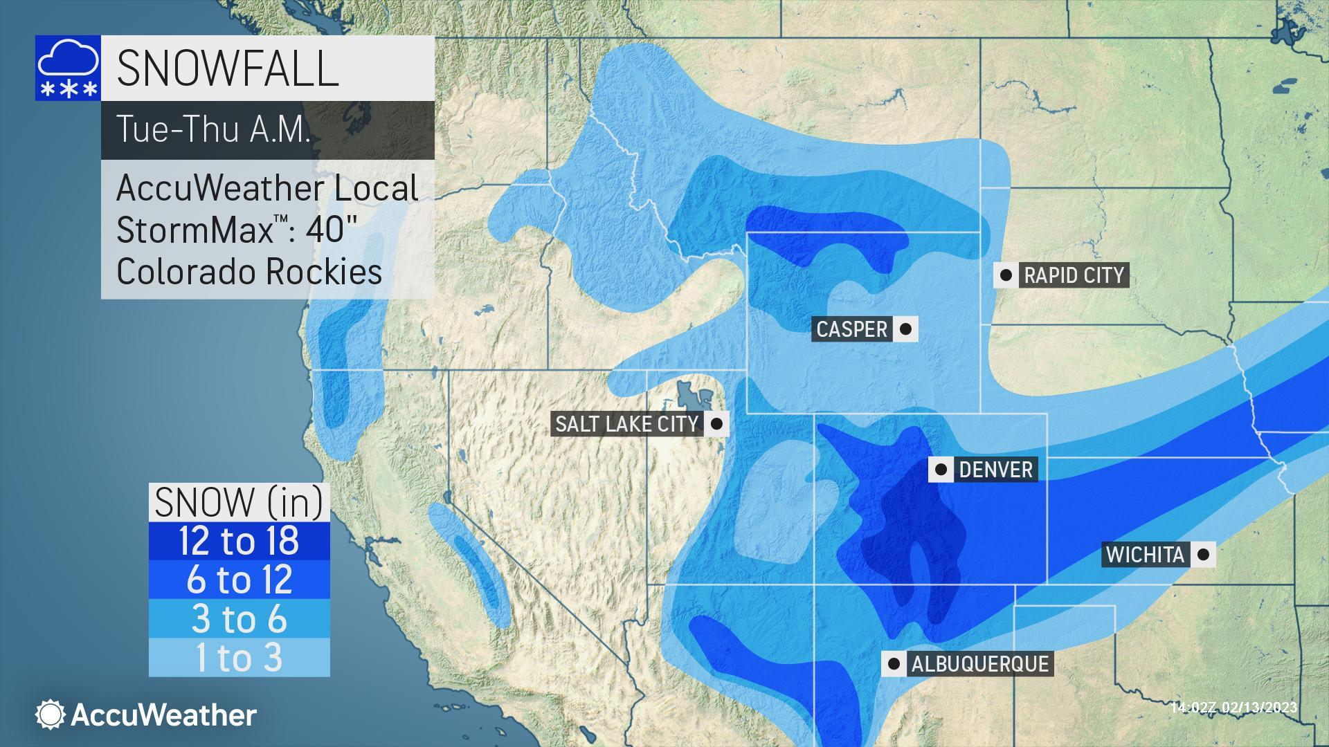 Winter blast for the Rockies as some areas prepare for more than a foot ...